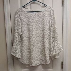 Elle White And Black  Lace Overlay Dressy Women's Blouse Size XL